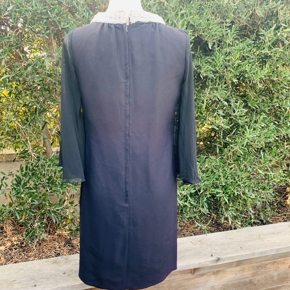 1960’s Black Mini Dress With Silver Brocade Neck - Picture 5 of 8